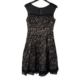 Eliza J Black Mesh Lace Fit And Flare Dress Women's 8 Sleeveless Black Cocktail